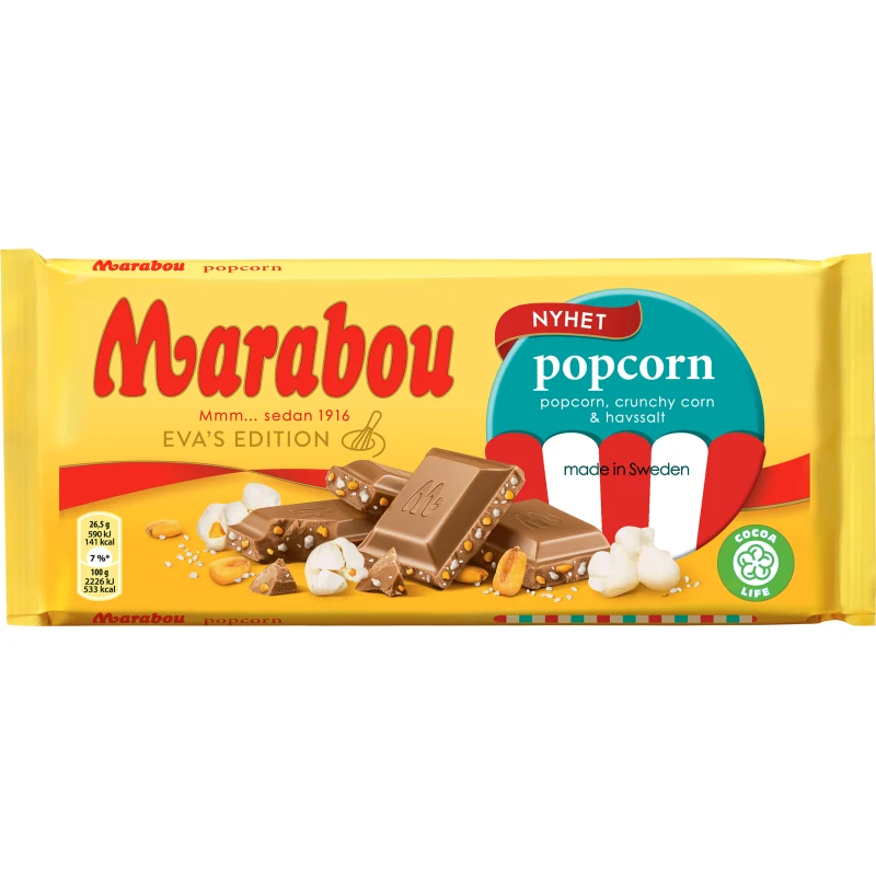 Suklaalevy Marabou 185 g popcornsuklaa