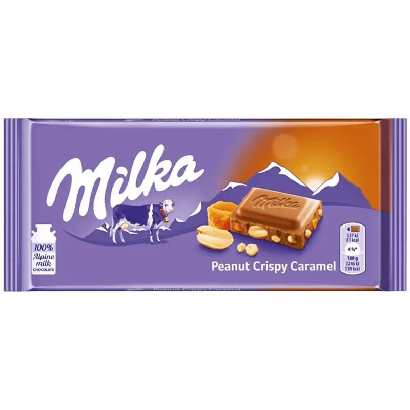 Suklaalevy Milka 90 g Peanut Crispy Caramel